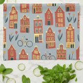 Cute Dutch Houses Amsterdam City Pattern Theedoek (Gevouwen)