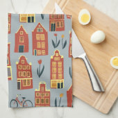 Cute Dutch Houses Amsterdam City Pattern Theedoek (Quarter Fold)
