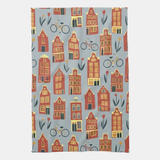 Cute Dutch Houses Amsterdam City Pattern Theedoek (Verticaal)