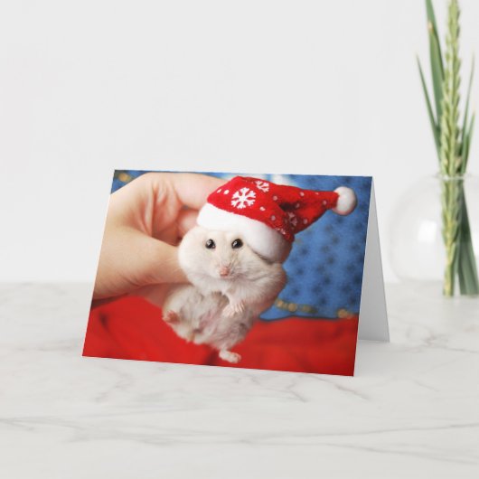 Cute dwarf hamster Tutku with Santa Claus hat Feestdagen Kaart (Voorkant)