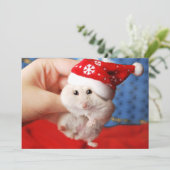 Cute dwarf hamster Tutku with Santa Claus hat Feestdagenkaart (Staand voorkant)