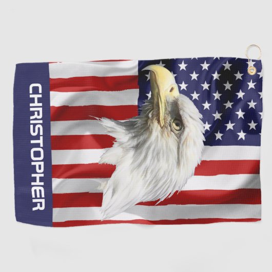 Cute Eagle, The American Flag, Patriotic Golfhanddoek (Horizontaal)