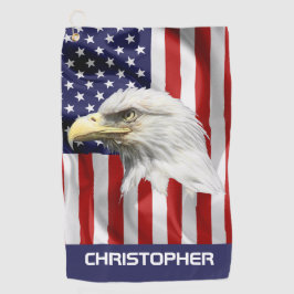 Cute Eagle, The American Flag, Patriotic Golfhanddoek