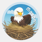Cute Eagle's Nest Kinder Name Wildlife Animal Natu Ronde Sticker (Voorkant)