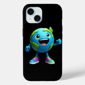 Cute Earth Cartoon iPhone 15 Case – Fun Eco (Achterkant)