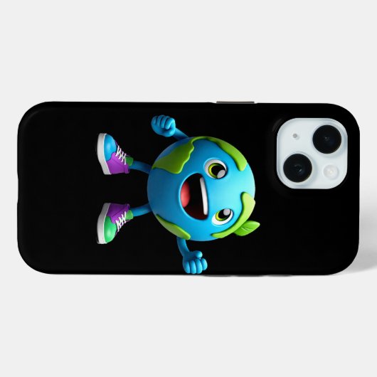 Cute Earth Cartoon iPhone 15 Case – Fun Eco (Achterkant (horizontaal))