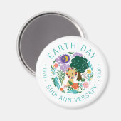 Cute Earth Day 2020 Happy Lion in Natuur 50th Magneet (Voorkant / Achterkant)