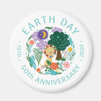 Cute Earth Day 2020 Happy Lion in Natuur 50th Magneet