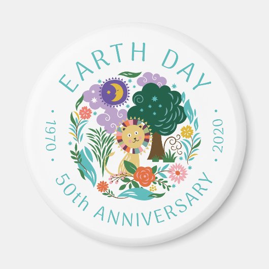 Cute Earth Day 2020 Happy Lion in Natuur 50th Magneet (Voorkant)