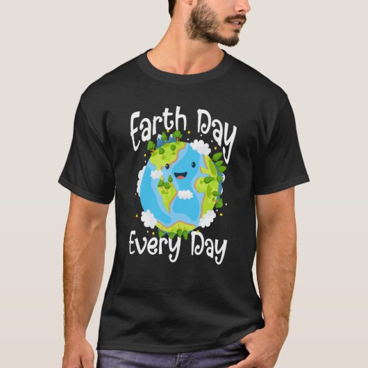 Cute Earth Day Every Day Save Our Planet Green T-shirt (Voorkant)