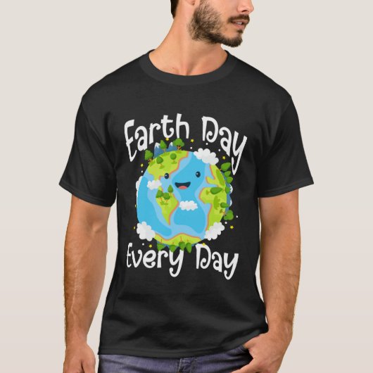 Cute Earth Day Every Day Save Our Planet Green T-shirt (Voorkant)