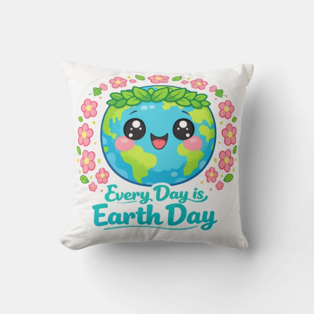 Cute Earth Day Throw Pillow Kussen (Voorkant)