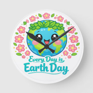 Cute Earth Day Wall Clock Ronde Klok