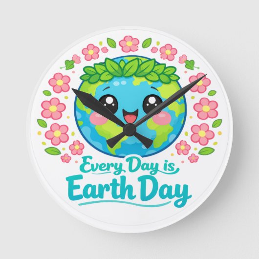 Cute Earth Day Wall Clock Ronde Klok (Voorkant)