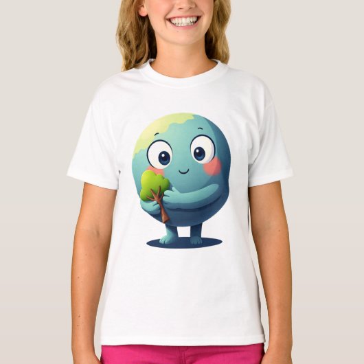 Cute Earth Hugging Tree Eco Love Cartoon Tshirt (Voorkant)