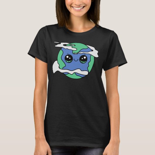 Cute Earth met wolken T-shirt (Voorkant)