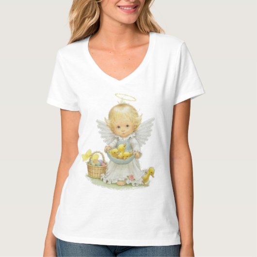 Cute Easter Angel en Ducklings T-shirt (Voorkant)