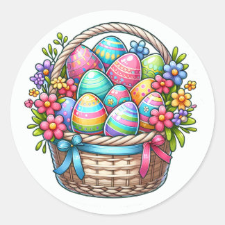 Cute Easter Basket of Eggs Sheet of Ronde Sticker