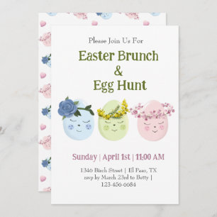 Cute Easter Brunch Egg Hunt Invitation Kaart