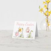 Cute Easter Bunnies and Daffodil Art Kaart (Gele Bloem)