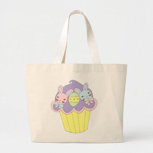 Cute Easter Bunnies Cupcake Grote Tote Bag (Voorkant)