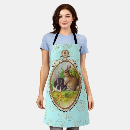 Cute Easter Bunnies Gold Flowers Turquoise Schort (Gedragen)