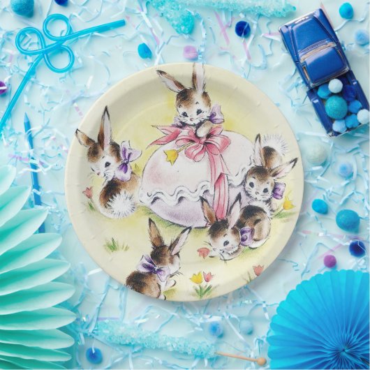 Cute Easter bunnies retro  party Papieren Bordje (Feest)