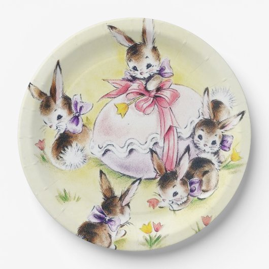 Cute Easter bunnies retro  party Papieren Bordje (Voorkant)