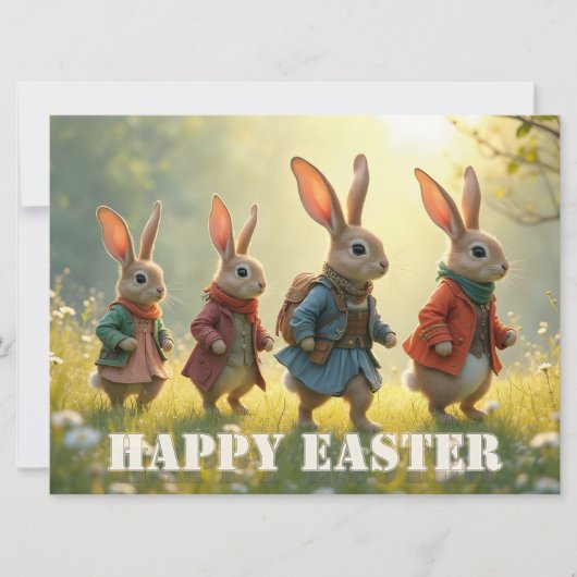 Cute Easter Bunnies Walking in Spring Meadow (Voorkant)
