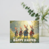 Cute Easter Bunnies Walking in Spring Meadow Briefkaart (Staand voorkant)