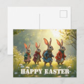 Cute Easter Bunnies Walking in Spring Meadow Briefkaart (Voorkant / Achterkant)