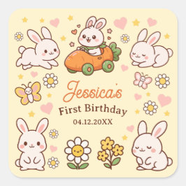 Cute Easter Bunnies Whimsical 1st Birthday Party Vierkante Sticker