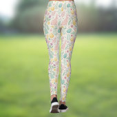 Cute Easter Bunnies with Pastel Eggs and Ferns Leggings