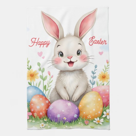 Cute Easter Bunny And Eggs Modern Collection Theedoek (Verticaal)