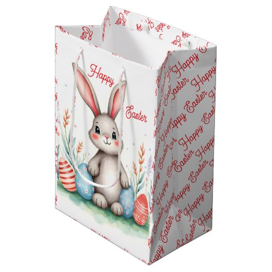 Cute Easter Bunny And Eggs Popular Collection Medium Cadeauzakje (Voorkant Gekanteld)