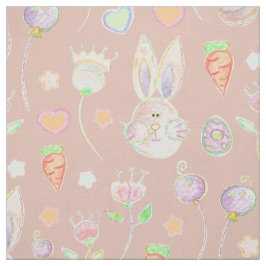 Cute Easter Bunny and Flowers Waterverf Pattern Stof
