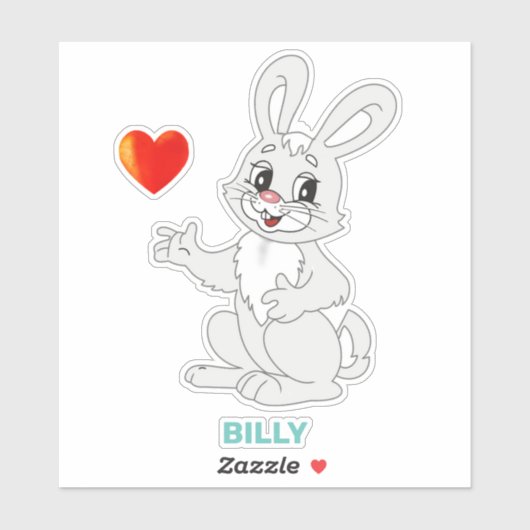 Cute Easter Bunny and Heart Sticker (Vel)