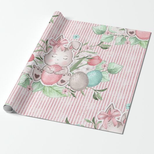 Cute Easter Bunny Cadeaupapier (Uitgerold)