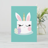 Cute Easter Bunny Cake Unicorn Egg Feestdagenkaart (Staand voorkant)
