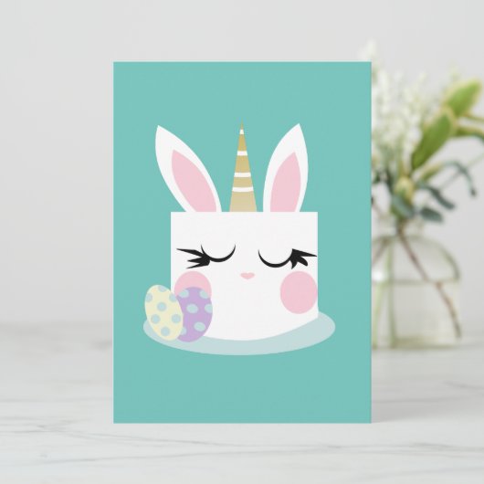 Cute Easter Bunny Cake Unicorn Egg Feestdagenkaart (Staand voorkant)