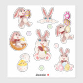 Cute Easter Bunny, Chick, Eggs & Floral Colorful Sticker (Vel)