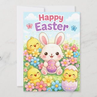 Cute Easter Bunny & Chicks | Happy Easter Feestdagenkaart