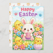 Cute Easter Bunny & Chicks | Happy Easter Feestdagenkaart (Voorkant / Achterkant)