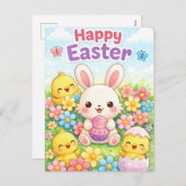 Cute Easter Bunny & Chicks | Happy Easter Feestdagenkaart (Voorkant / Achterkant)