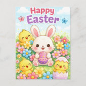 Cute Easter Bunny & Chicks | Happy Easter Feestdagenkaart (Voorkant)