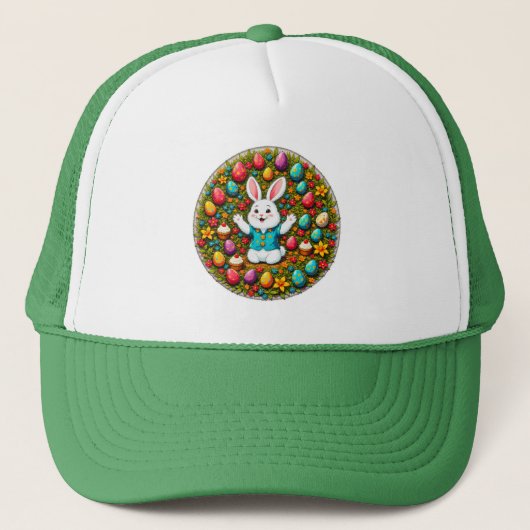Cute Easter Bunny – Decorative Wreath boné Trucker Pet (Voorkant)