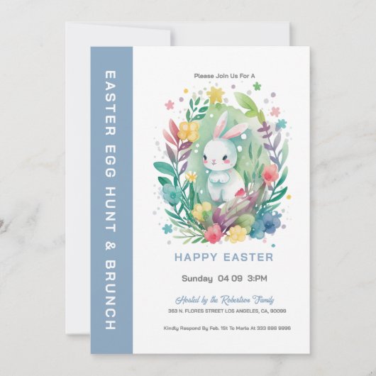 Cute Easter Bunny-Egg Hunt & Brunch Invite Kaart (Voorkant)