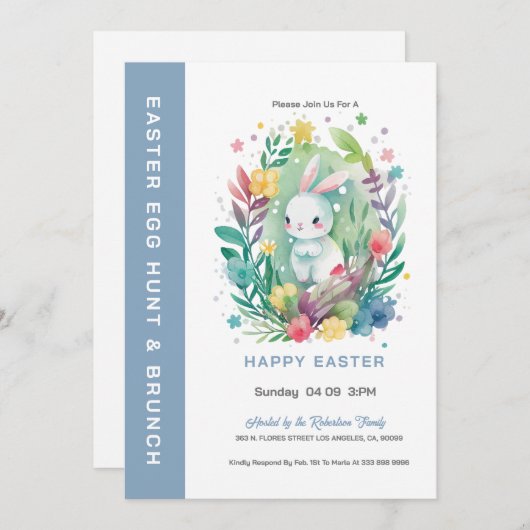Cute Easter Bunny-Egg Hunt & Brunch Invite Kaart (Voorkant / Achterkant)