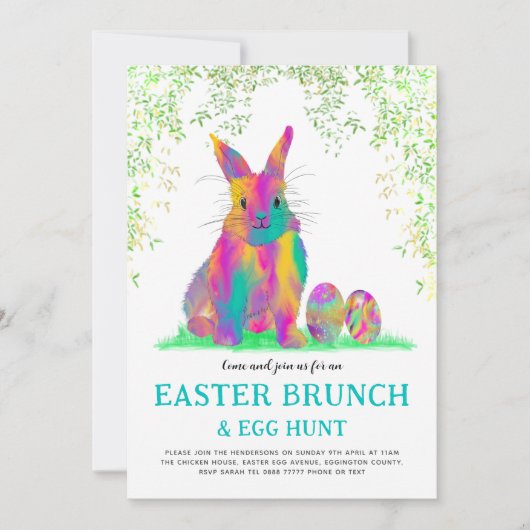 Cute Easter Bunny Egg Hunt en Brunch Blauwgroen Kaart (Voorkant)