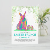 Cute Easter Bunny Egg Hunt en Brunch Blauwgroen Kaart (Staand voorkant)